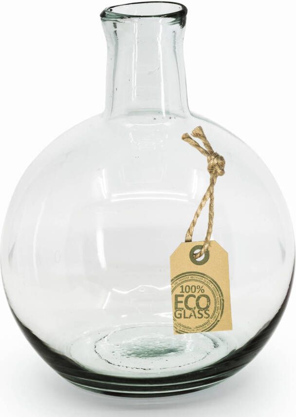 Merkloos Transparante ronde fles vaas vazen van eco glas 18 x 24 cm Gerecycled glas Woonaccessoires woondecoraties Glazen bloemenvaas Boeketvaas Flesvaas flesvazen Vazen