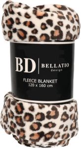 Bellatio Design Fleece plaid deken kleedje luipaard dieren print 120 x 160 cm Zeer zachte coral fluffy teddy fleece Luipaardprint plaids
