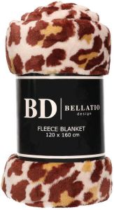 Bellatio Design Fleece plaid deken kleedje panter dieren print 120 x 160 cm Zeer zachte coral fluffy teddy Warme panterprint plaids dekens Plaids