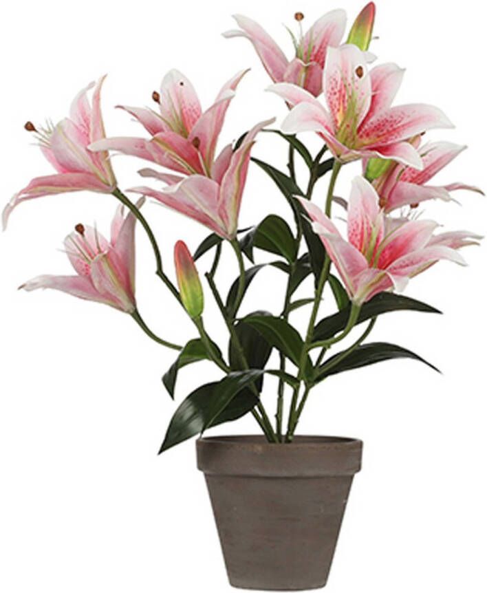 Mica Decorations Roze Tigerlily tijgerlelie kunstplant 47 cm in grijze plastic pot Kunstplanten nepplanten Kunstplanten