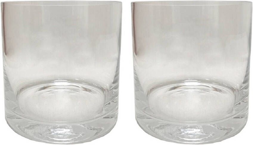 Merkloos Set van 2x stuks transparante home-basics cylinder vorm windlichtje theelichthouder van glas 11 x 11 cm Vazen