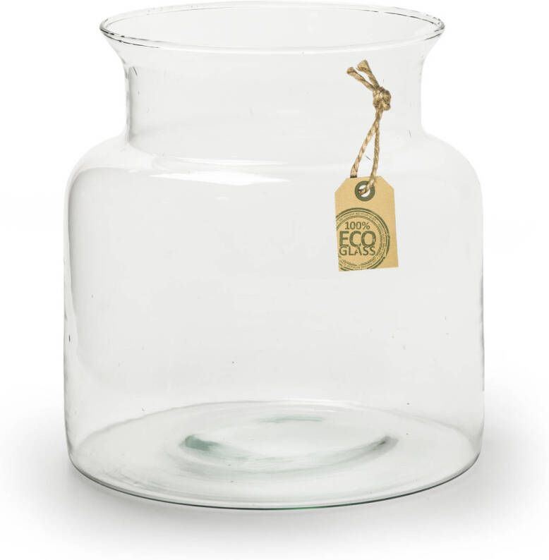 Bellatio Design Transparante lage melkbus vaas van eco glas 19 x 20 cm Vazen