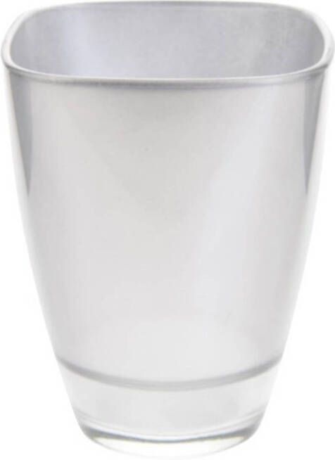Merkloos Zilveren vierkante vaas van glas 17 cm bloempot bloemen vaas Vazen