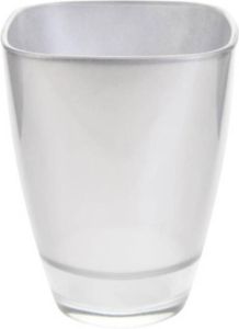 Merkloos Zilveren vierkante vaas van glas 17 cm bloempot bloemen vaas Vazen