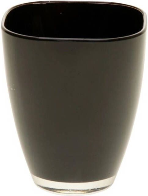 Merkloos Zwarte vierkante bloemenvaas 17 cm Vazen