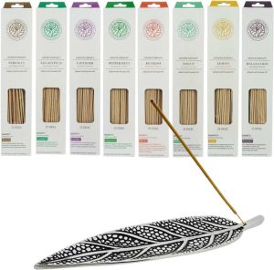 Benza Assortiment 200 stuks etherische incense wierookstokjes 8 heerlijke geuren 8 x 25 stuks incl. wierookhouder
