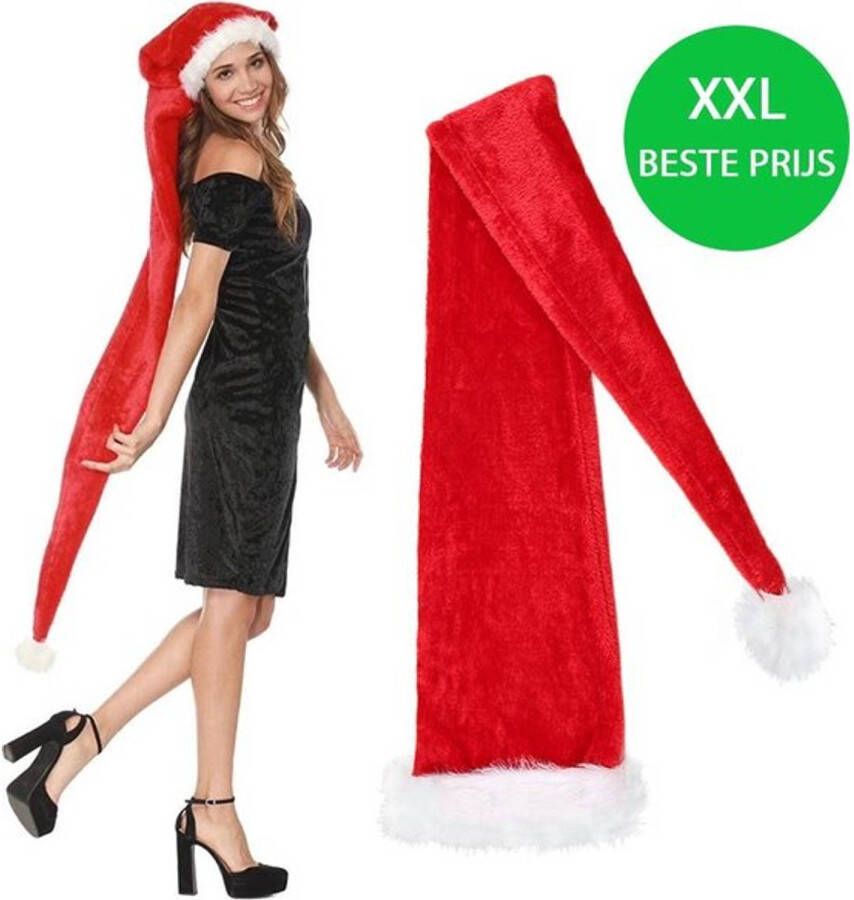 Benza Extra lange luxe Kerstmuts met bond XXL Rood 145 cm
