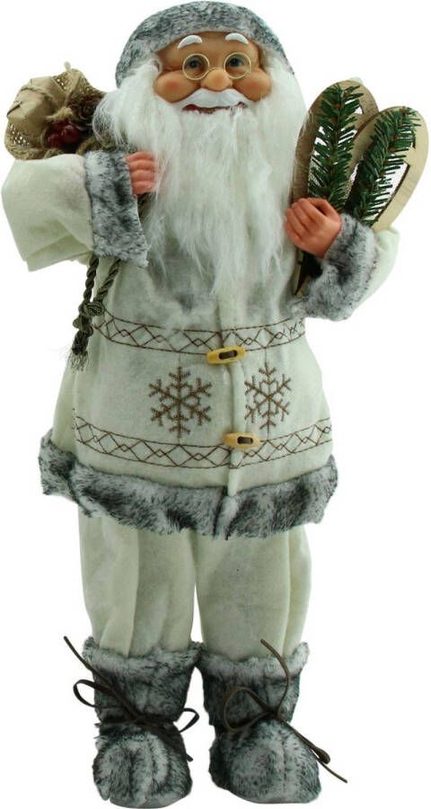 Benza Luxe Afgewerkte Kerst Decoratie Kerstman Staand Grijs wit 45cm