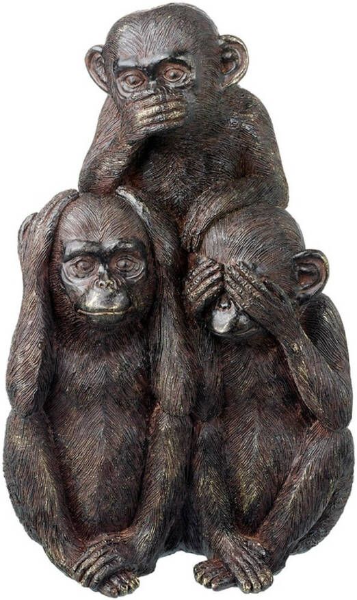 Benza Polyresin Beeld van 3 aapjes die horen zien en zwijgen uitbeelden Zwart met goud 32 cm