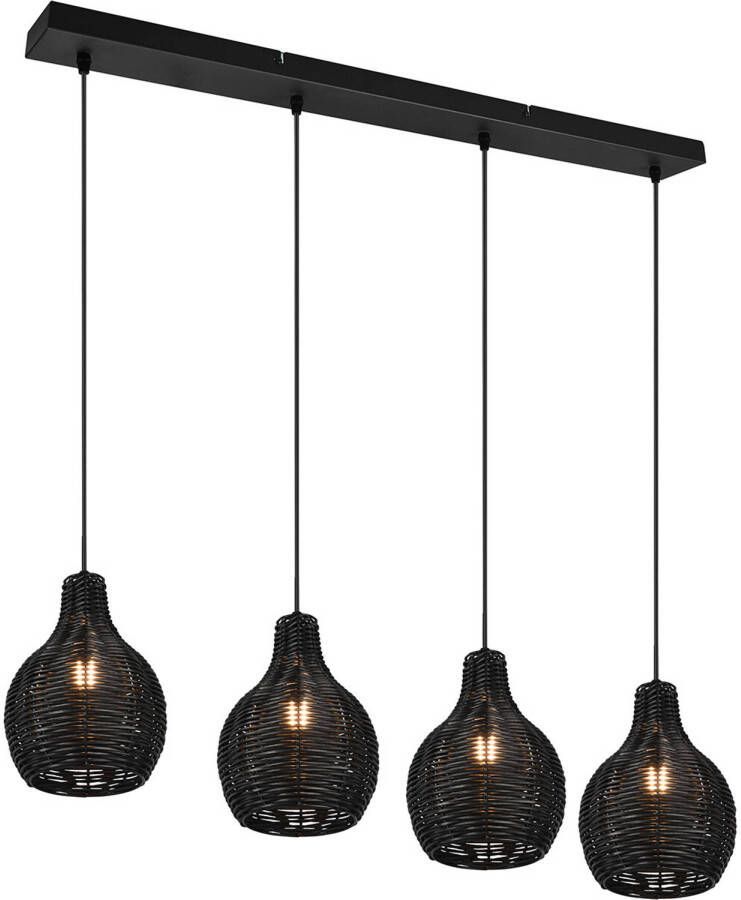 BES LED Hanglamp Hangverlichting Trion Sparko E14 Fitting 4-lichts Rechthoek Zwart Hout