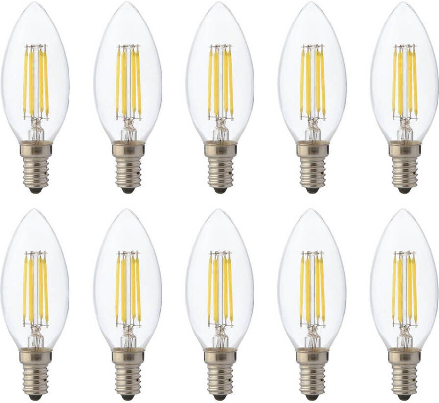 BES LED Lamp 10 Pack Kaarslamp Filament E14 Fitting 6W Dimbaar Warm Wit 2700K