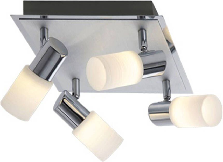 BES LED Plafondspot Trion Clupo 16W Warm Wit 3000K 4-lichts Vierkant Mat Chroom Aluminium OSRAM LEDs