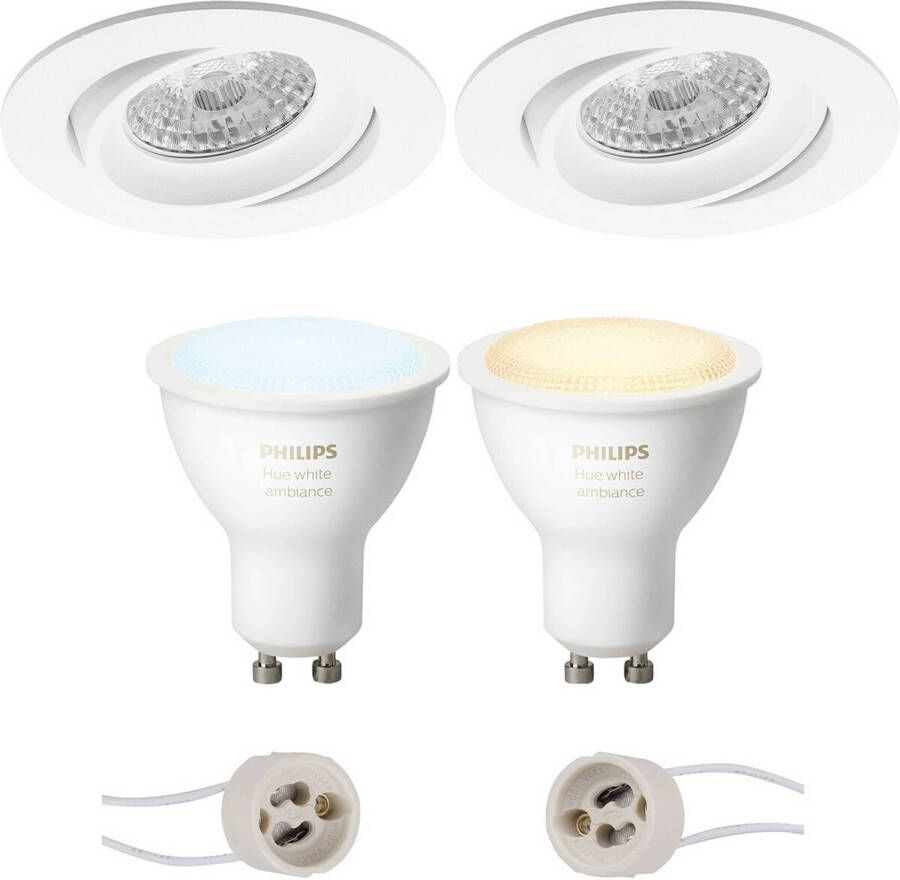 BES LED Pragmi Delton Pro Inbouw Rond Mat Wit Kantelbaar Ø82mm Philips Hue LED Spot Set GU10 White Ambiance