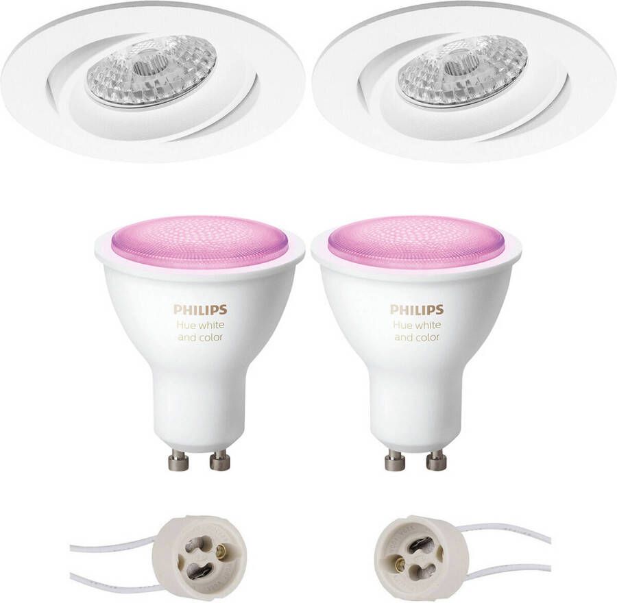 BES LED Pragmi Delton Pro Inbouw Rond Mat Wit Kantelbaar Ø82mm Philips Hue LED Spot Set GU10 White and Color