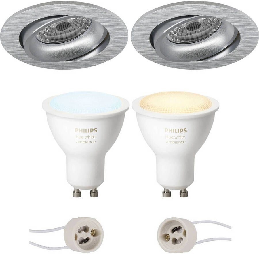 BES LED Pragmi Delton Pro Inbouw Rond Mat Zilver Kantelbaar Ø82mm Philips Hue LED Spot Set GU10 White and Color