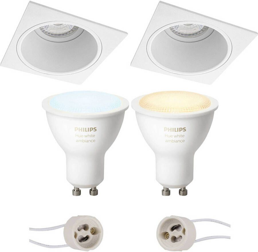 BES LED Pragmi Minko Pro Inbouw Vierkant Mat Wit Verdiept 90mm Philips Hue LED Spot Set GU10 White Ambiance