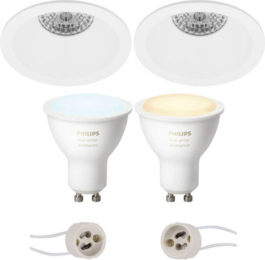 BES LED Pragmi Pollon Pro Inbouw Rond Mat Wit Verdiept Ø82mm Philips Hue LED Spot Set GU10 White Ambiance