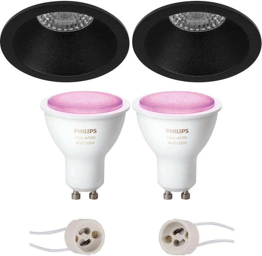 BES LED Pragmi Pollon Pro Inbouw Rond Mat Zwart Verdiept Ø82mm Philips Hue LED Spot Set GU10 White and Color