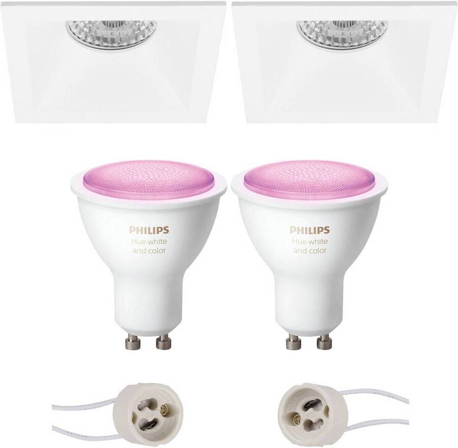 BES LED Pragmi Pollon Pro Inbouw Vierkant Mat Wit Verdiept 82mm Philips Hue LED Spot Set GU10 White Ambiance