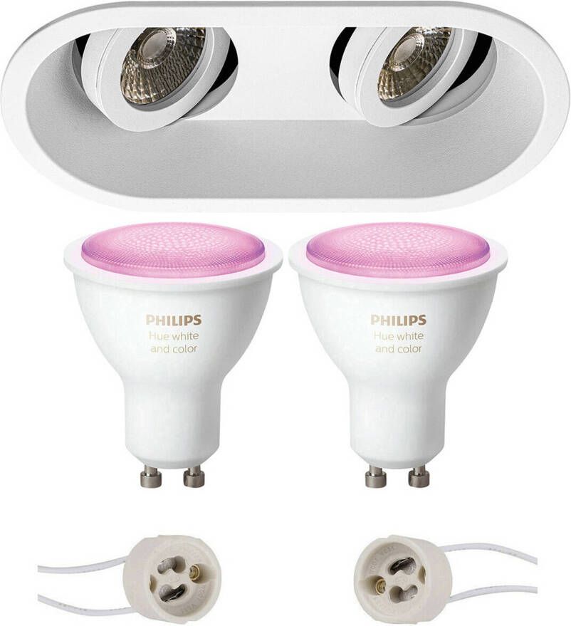 BES LED Pragmi Zano Pro Inbouw Ovaal Dubbel Mat Wit Kantelbaar 185x93mm Philips Hue LED Spot Set GU10 White and