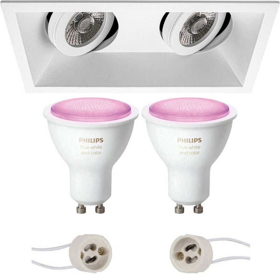 BES LED Pragmi Zano Pro Inbouw Rechthoek Dubbel Mat Wit Kantelbaar 185x93mm Philips Hue LED Spot Set GU10 White