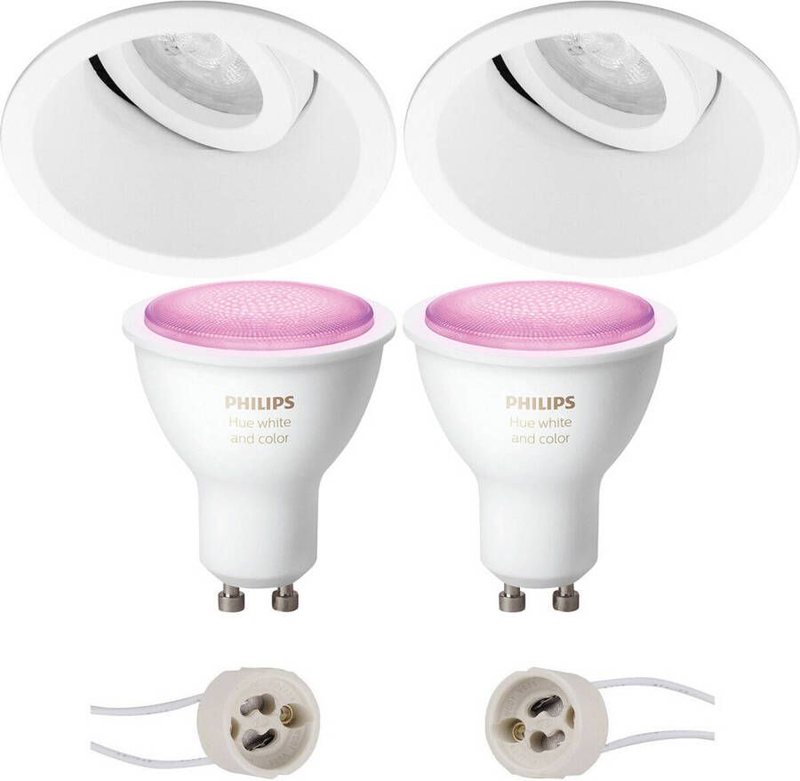 BES LED Pragmi Zano Pro Inbouw Rond Mat Wit Kantelbaar Ø93mm Philips Hue LED Spot Set GU10 White and Color