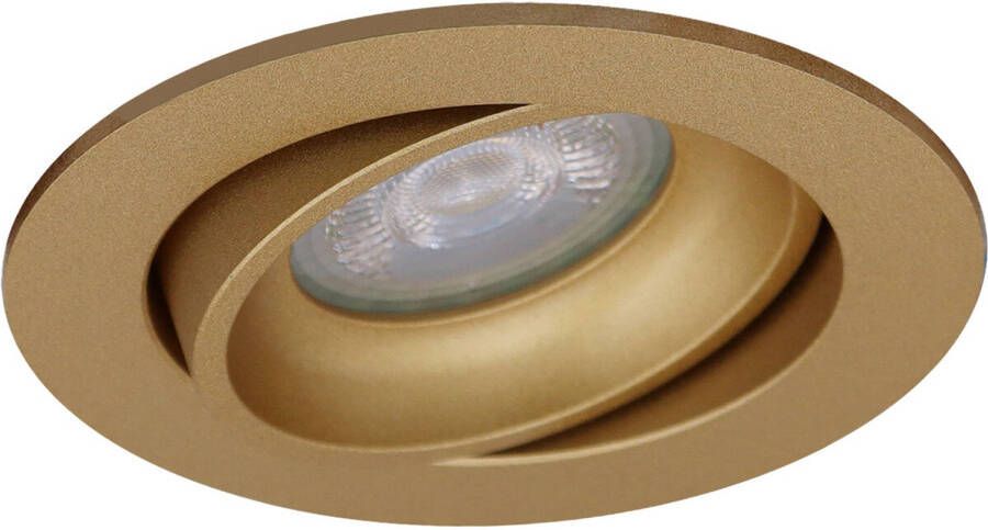 BES LED Spot Armatuur GU10 Pragmi Delton Pro GU10 Inbouwspot Rond Goud Aluminium Kantelbaar Ø82mm