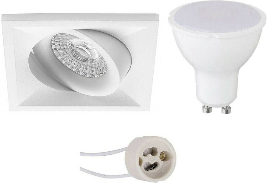 BES LED Spot Set Pragmi Qiundo Pro GU10 Fitting Dimbaar Inbouw Vierkant Mat Wit 6W Warm Wit 3000K Kantelbaar