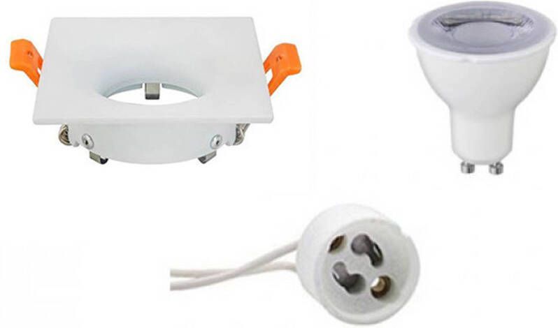 BES LED Spot Set GU10 Fitting Dimbaar Inbouw Vierkant Mat Wit 6W Helder Koud Wit 6400K 85mm