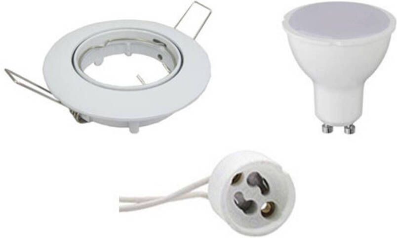 BES LED Spot Set GU10 Fitting Dimbaar Inbouw Rond Glans Wit 6W Helder Koud Wit 6400K Kantelbaar Ø82mm