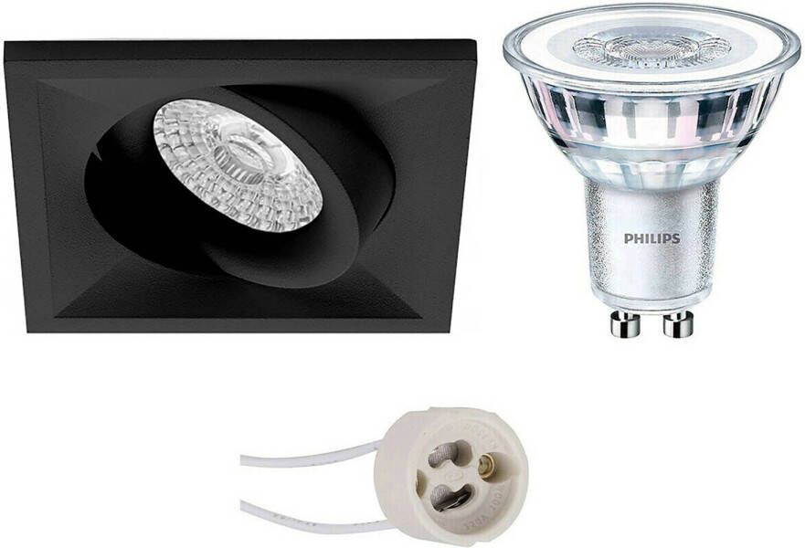 BES LED Spot Set Pragmi Qiundo Pro GU10 Fitting Inbouw Vierkant Mat Zwart Kantelbaar 80mm Philips CorePro