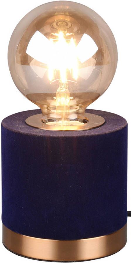BES LED Tafellamp Tafelverlichting Trion Juda E27 Fitting Rond Mat Blauw Textiel