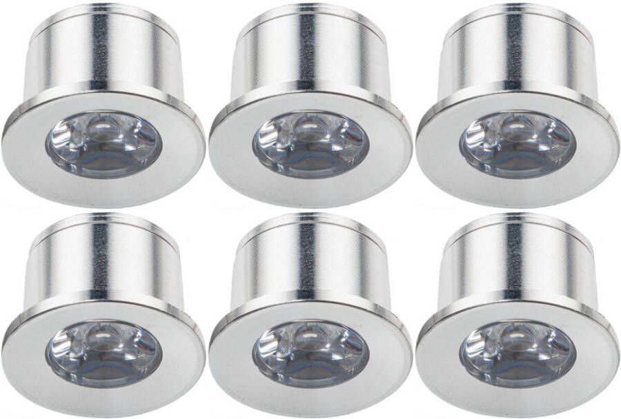 Velvalux LED Veranda Spot Verlichting 6 Pack 1W Warm Wit 3000K Inbouw Rond Mat Zilver Aluminium Ø31mm