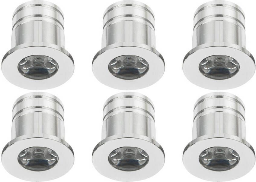 Velvalux LED Veranda Spot Verlichting 6 Pack 3W Warm Wit 3000K Inbouw Dimbaar Rond Mat Zilver Aluminium Ø31mm
