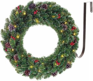 Black Box Kerstkrans met licht en versiering 45 cm incl. ophang haak ijzer Kerstkransen