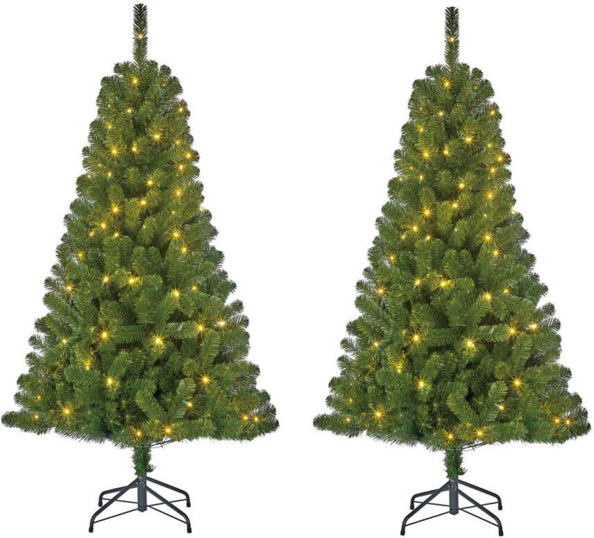 Black Box Set van 2x stuks groene led verlichte kerstbomen kunstbomen 120 cm Kunstkerstboom