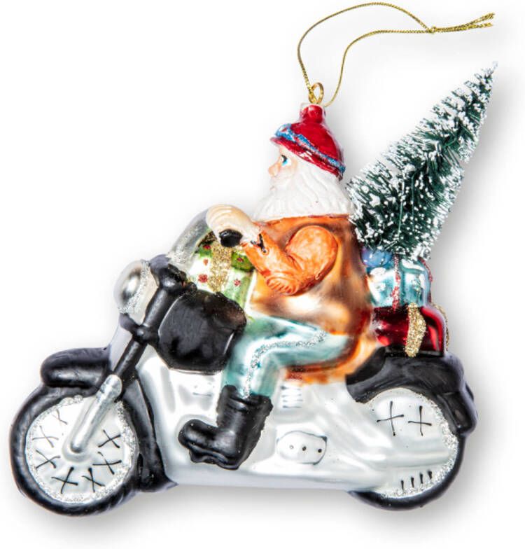 Blokker Kerstbal Kerstman op motor glas