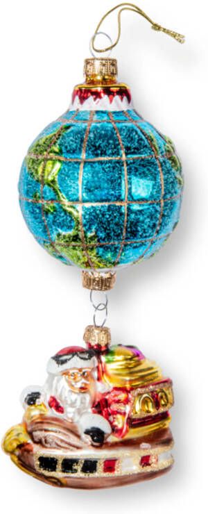 Blokker Kerstbal luchtballon wereld met kerstman in slee glas