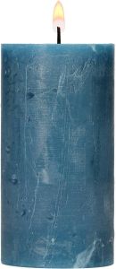 Blokker rustieke cilinderkaars blauw groen 7x13 cm