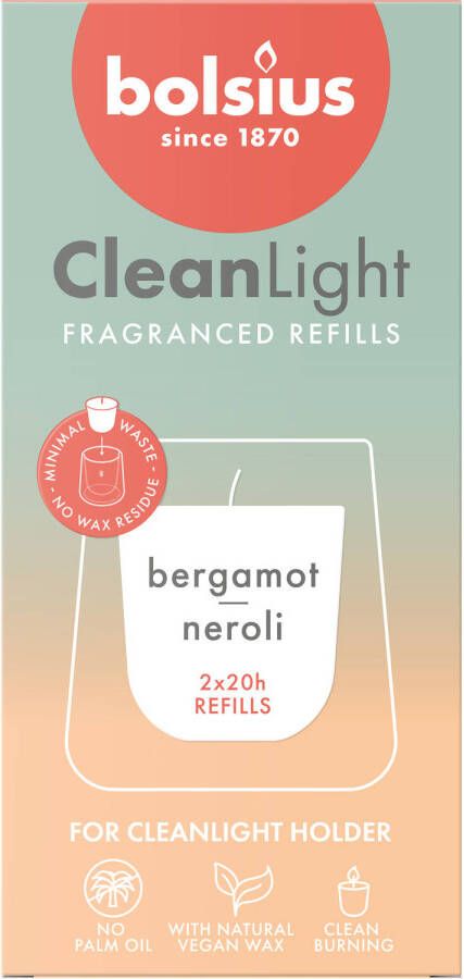 Bolsius geurkaars Clean Light navulling s 2 Bergamot Neroli
