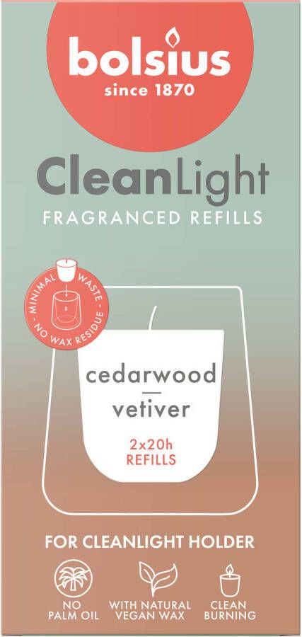 Bolsius geurkaars Clean Light navulling s 2 Cedarwood Vertiver