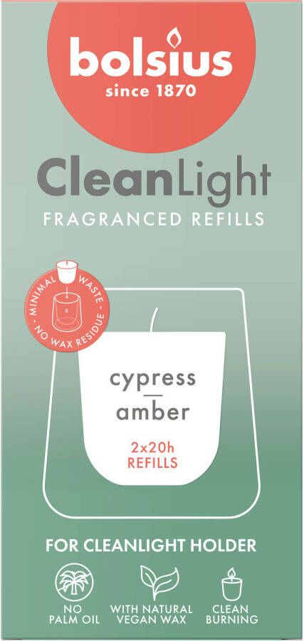 Bolsius geurkaars Clean Light navulling s 2 Cypress Amber