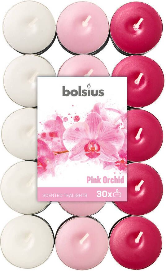 Bolsius geurkaarsen theelicht Pink Orchid roze wit 30 stuks
