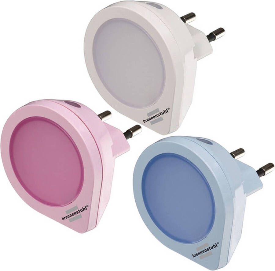 Brennenstuhl LED-nachtlampenset met schemeringssensor en 1 LED (1x wit 1x roze 1x blauw)