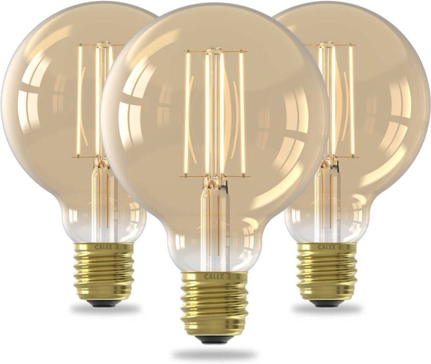 Calex Filament LED Lamp Set van 3 stuks G95 Vintage Lichtbron E27 Goud Warm Wit Licht Dimbaar