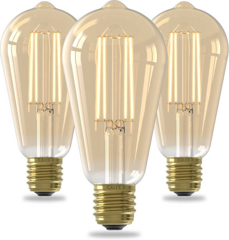 Calex Filament LED Lamp Set van 3 stuks Rustiek Vintage Lichtbron E27 Goud Warm Wit Licht Dimbaar