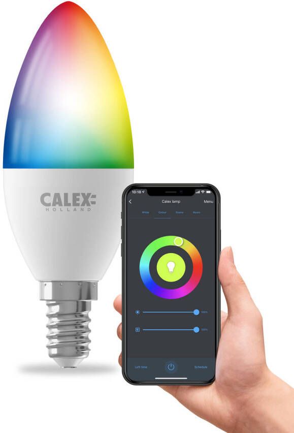 Calex LED Lamp Smart Kaarslamp B35 E14 Fitting Dimbaar 5W Aanpasbare Kleur CCT RGB Mat Wit