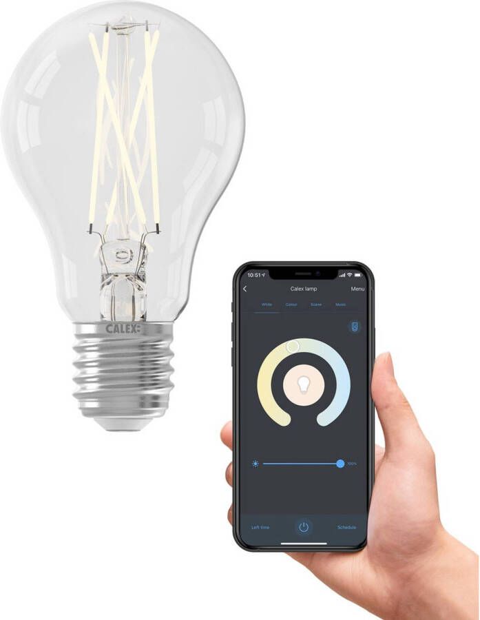 Calex LED Lamp Smart LED A60 E27 Fitting Dimbaar 7W Aanpasbare Kleur CCT Transparant Helder