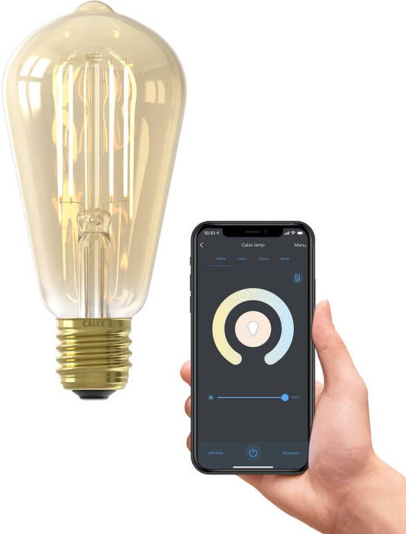 Calex Slimme Lamp Wifi LED Filament Verlichting E27 Rustiek Smart Lichtbron Goud Dimbaar Warm Wit licht 7W