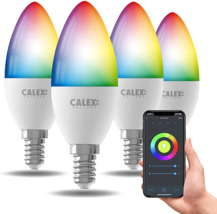 Calex Slimme Lamp Set van 4 stuks Wifi LED Verlichting E14 Smart Lichtbron Dimbaar RGB en Wit licht 4.9W